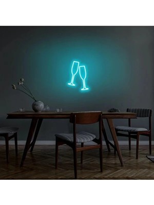 Mikasso LED Duvar Aydınlatması Neon Duvar Yazısı Sihirli LED Mesajlar - Champagne Glasses - Şampanya Bardağı