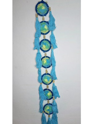 Mikasso 7 Cm-68 cm 7'li Püsküllü Dream Cather, Düş Kapanı, Rüya Kapanı No 90,91,92,93,94 Mavi Iplik