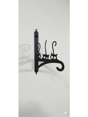 Mikasso Kedi Dekorlu Çiçek Askılığı Metal Siyah