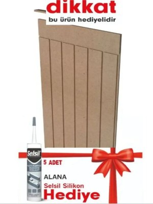 Mikasso 5 Adet Dekoratif Duvar Paneli ( 54 x 100 Cm) Boyanabilir Ahşap Ham Mdf +1 Adet Silikon Ahşap Çok Ren
