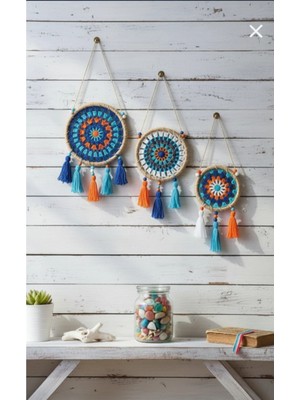 Mikasso Duvar Dekorasyonu Mandala Motifli Balkon Bahçe Ev Süsü Mavi Iplik