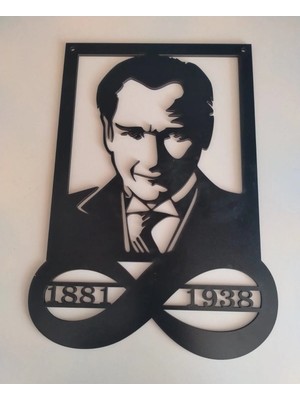 Mikasso Atatürk  ve Sonsuzluk Temalı Duvar  Süsü Ahşap Siyah