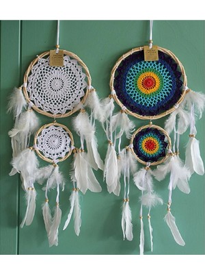 Mikasso 2'li Rattan Hasır Örgü Düş Kapanı/dreamcatcher Beyaz Iplik