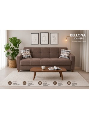 Bellona Lilya Üçlü Koltuk – Bej Renk – Modern Tasarım Yataklı Kanepe