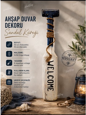 WoodBay Ahşap Sandal Küreği Duvar Dekoru 50X10 cm Deniz Temalı El Yapımı Vintage Duvar Süsü