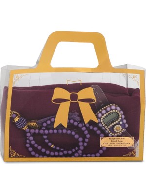 Hayrat Neşriyat Flamlı Eşarp (96X96 Cm) + Tesbih + Zikirmatik Hediye Seti (Mor)
