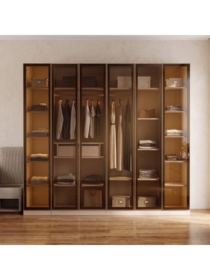Eymense Lora Camlı Gardırop %100 Mdf Çekmeceli Raflı Tekli Dolaplı Modüler Giyinme Odası Dolabı