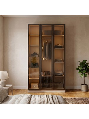 Eymense Lora Camlı Gardırop %100 Mdf Raflı Tekli Dolaplı Modüler Giyinme Odası Dolabı