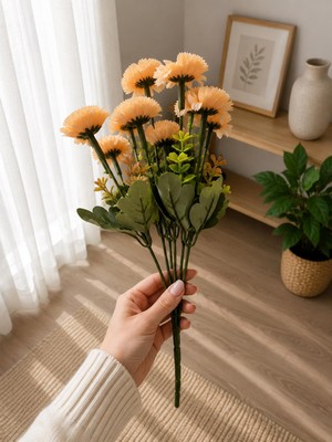 İliva Yapay Gerbera Çiçek Demeti Şeftali Renk Dekoratif Vazo Çiçeği Ev Ofis Salon Süsü 41 cm