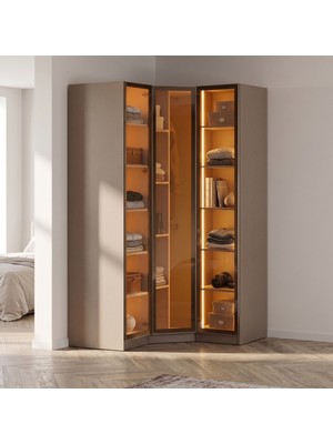 Eymense Lora Camlı Gardırop %100 Mdf Köşe Modüler Giyinme Odası Dolabı