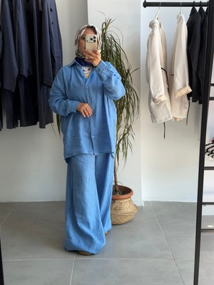 Butik Duyawear Mavi Altüst Keten Takım