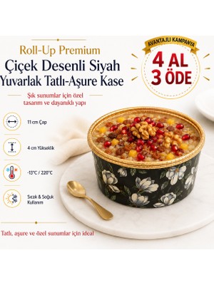 Roll-Up Premium Çiçek Desenli Aşure Kasesi 6'lı | Yuvarlak Muhallebi Sütlaç Puding Servis Kasesi