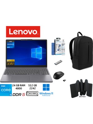 Lenovo ıdeapad Slim 3 Intel Core I5 13420H 24GB 512GB SSD W11 Pro 15.3" 83K1003MTR Duddi Çanta+Mouse+Mousepad+Usbbellek+Temizlikkit