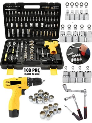 Lema Japon EEA417 108 Parça Full Set 58 Vf Akülü Vidalama Matkap ve Lokma ve Uç Takım Seti Çantalı
