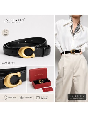 Lafestin Hakiki Deri Gold Toka Kadın Kemeri Pantolon Kemeri, Gömlek Kemeri