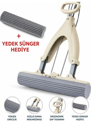 meteshopping Kelebek Sıkma Mekanizmalı Mikrofiber Mop Sünger Sıkmalı Mop Mor Mavi Krem Renk Stok