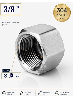 Paslanmaz Tapa | Iç Dişli | Gıdaya Uygun | Krom Çelik Sızdırmaz Tıpa 304 Kalite Bsp Diş