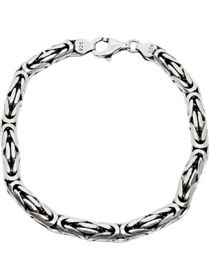 Oya Silver Yuvarlak Gümüş Kral Erkek Zincir Bileklik 6mm