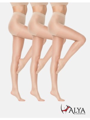Alya Underwear Kadın Külotlu Çorap, Parlak Ince, 15 Denye, Fit, 3'lü Paket, Kaçmaya Karşı Dayanıklı, Açık Ten (51), M/l