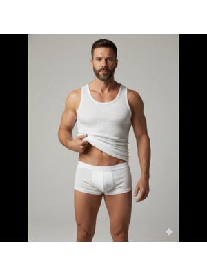 MiraLive Erkek Beyaz File Tank Top Boxer Takımı
