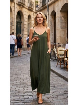 Fırfır Moda Dokuma Salaş Cepli Elbise