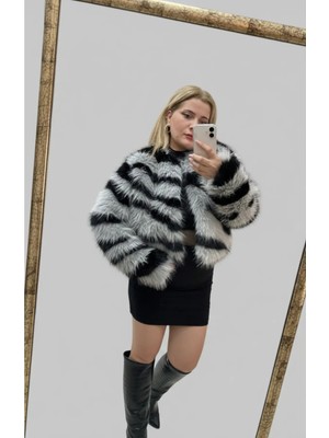 Fırfır Moda Gri Siyah Kısa Boy Astarlı Kürk