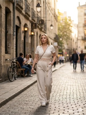 Fırfır Moda Beli Lastikli Palazzo Pantolon