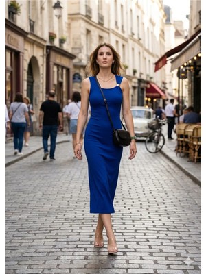 Fırfır Moda Tokalı Modal Midi Boy Elbise