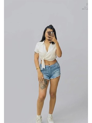Fırfır Moda Bağlamalı Crop Bluz