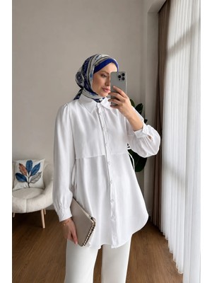 Moonsc Kadın Tesettür Gömlek Regular Fit Violet Beyaz
