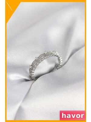 Havor Ayarlanabilir Pirinç Yüzük Zirkon Taşlı Motif Desen