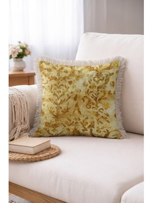 Hanna Home Saçaklı Yastık Kılıfı Klasik Armürlü Kırlent Kılıfı Koltuk Takımı Aksesuarı 43X43 cm