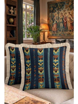Hanna Home Saçaklı Yastık Kılıfı Kırlent Kılıfı Renkli Saç Örgü Desenli Dekoratif Kırlent Kılıfı Yatak Odası Dekoru 43X43 cm