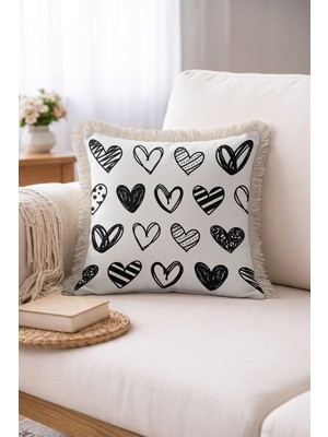 Hanna Home Saçaklı Kırlent Kılıfı Modern Çizgili Yastık Kılıfı Kanepe Dekorasyonu 43X43 cm
