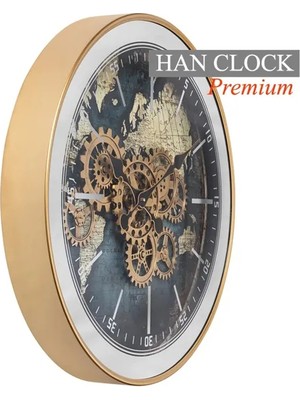 Han Clock Pana Royal Dünya Haritalı Premium Metal Çarklı Duvar Saati