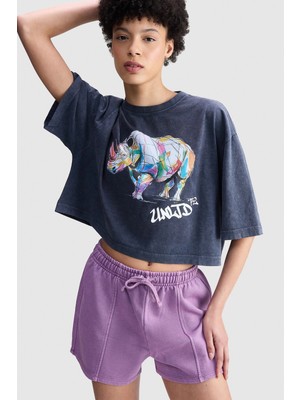 Ecko Unltd. Ecko Red Ana Loose Fit Bisiklet Yaka Baskılı %100 Pamuk Kadın Gri Tshirt