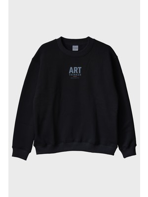 Lofux Art Thinker Siyah Bisiklet Yaka Sweatshirt