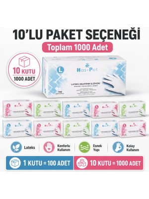 Has-pet Haspet Lateks Eldiven 100’lü x 10 Paket Pudrasız Muayene ve Gıda Uyumlu Eldiven