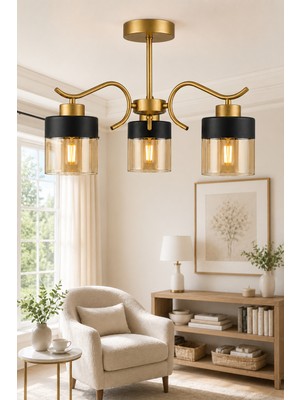 Esslight Alaska 3’lü Eskitme Bal Camlı Modern Salon Mutfak Yatak Odası Avize
