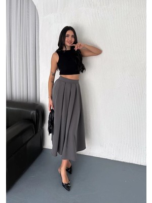 Gugus Tesettür Dabıl Kumaş Pileli Tam Boy Uzun Etek