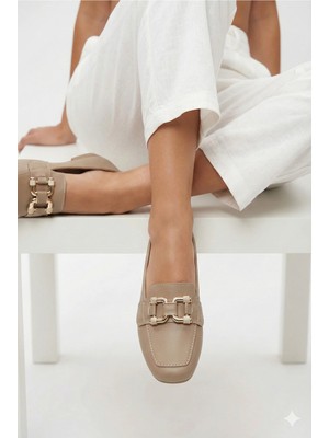 Dosa Shoes Kadın Loafer Babet Gold Tokalı Günlük Rahat Ofis Ayakkabısı Kaymaz Taban Şık Klasik