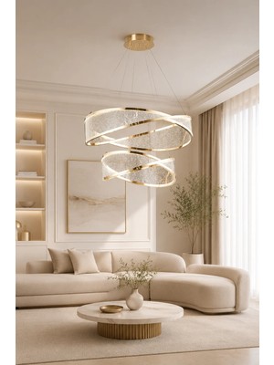 Taşcan Aydınlatma Marisol Gold Sarkıt LED 2 Katlı Avize Modern Luxury Salon Yatak Odası Avize
