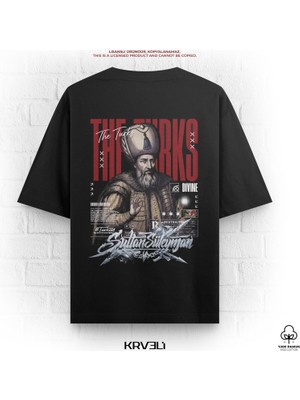 Krveli Store The Turks Kanuni Sultan Süleyman Baskılı Oversize Tişört Siyah %100 Pamuk Osmanlı Türk Tarihi Erkek Unisex Premium Tshirt