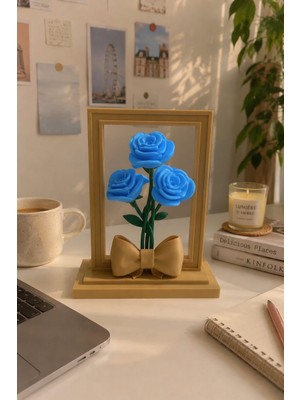 My Craft 3D Fiyonklu Çerçeve Içinde 3 Gül Figürlü Dekoratif Biblo Sevgiliye Anneye Öğretmene Hediye Masa Raf Süsü