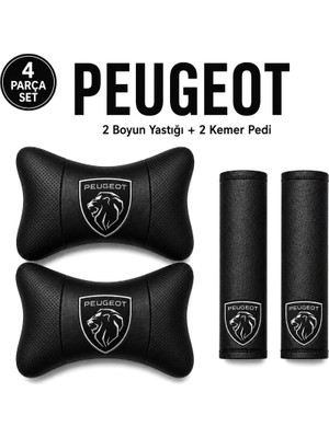 Brtshopping Peugeot Yeni Logo Boyun Yastığı + Emniyet Kemeri Kılıfı 4’lü Takım – Yumuşak Suni Deri, Estetik Tasarım ve Üstün Rahatlık