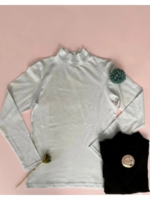 Veloure Kadın Body  Uzun Kol Boğazlı Body 1 Adet Beyaz Iç Göstermez Ince Kadın T-Shirt Body