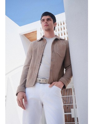 İmza Taş Rengi Kısa Kol Bisiklet Yaka Basic Slim Fit Tişört 1011250179