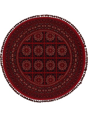 Kalesta Halı Şiraz 03 Red Afgan El Dokuma Görünümlü Yuvarlak Kilim – Yıkanabilir Dekoratif Kilim El Dokuma Desenli Yuvarlak Kilim Hav Toz Vermez Salon, Mutfak, Koridor Yıkanabilir Kaymaz Kilim