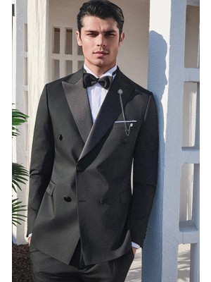 İmza Siyah Kılıç Yaka Düz Desen 6 Drop Slim Fit Esnek Takım Elbise 1001260203