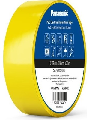 Panasonic Fr Pvc Elektrik Izolasyon Bandı Sarı 20M 1.80CM x 0,125MM - 8 Adet